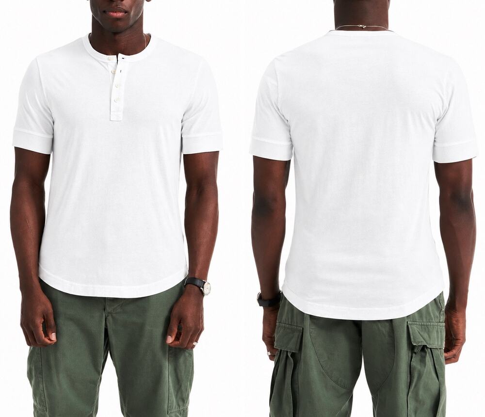 Buck Mason White Pima Cotton Short Sleeve Curve Hem Henley Americana NWT XL